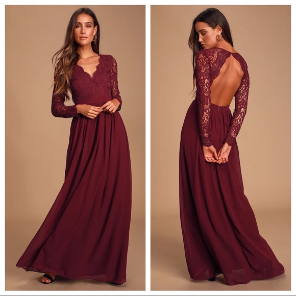 Lulu's Dresses | Lulus Awaken My Love Burgundy Long Sleeve Lace Maxi Dress, S | Color: Purple/Red | Size: S | Poshpirate48's Closet